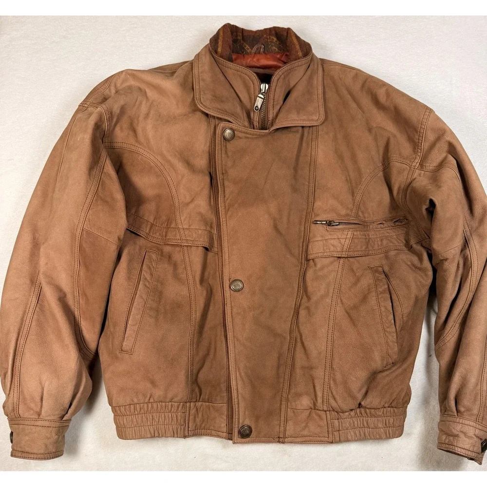 Vintage Winlit Leather Jacket Mens Medium Brown Bomber Quilted Lined Korea